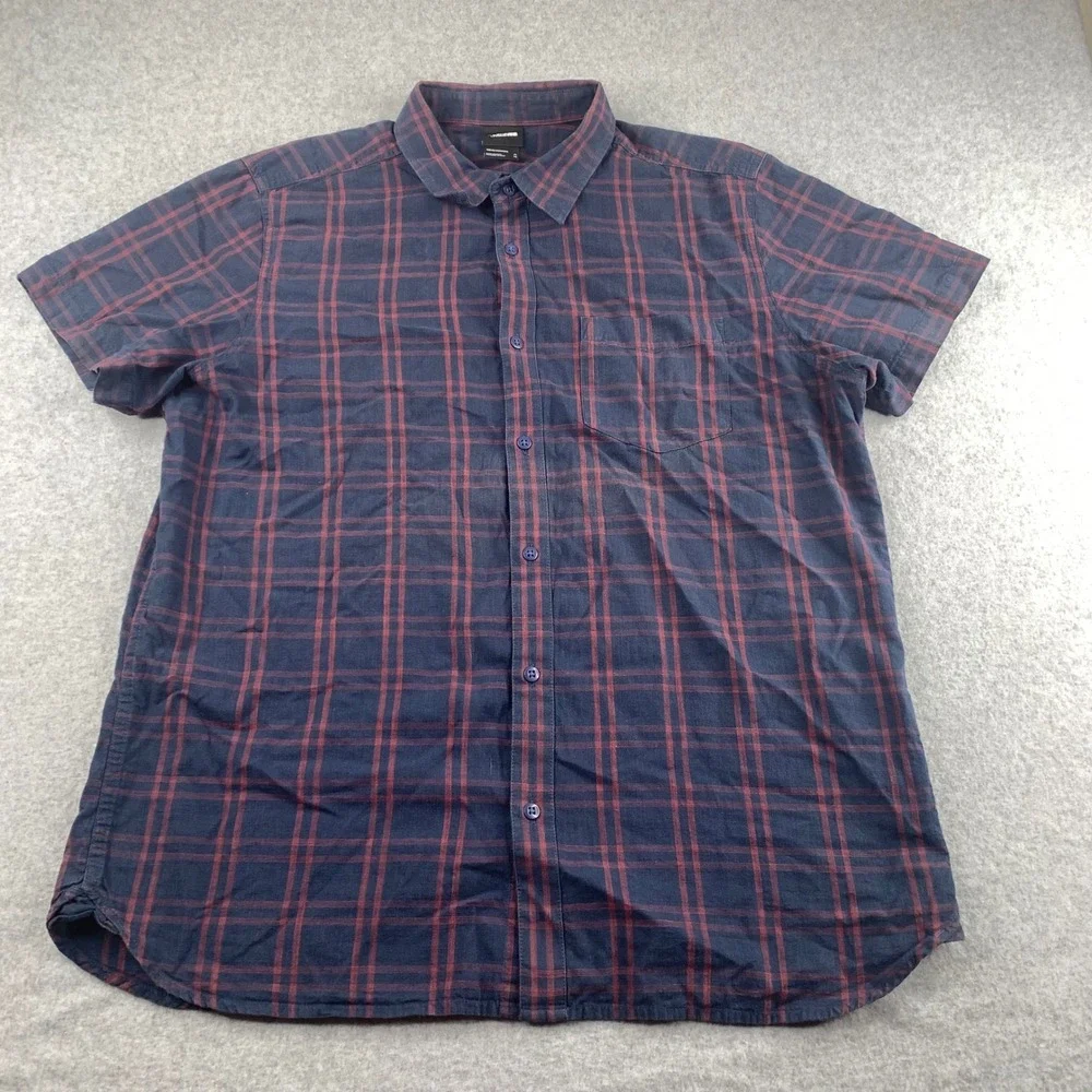 The North Face Button Up Shirt Mens XL Navy Blue Red Plaid Short Sleeve Hiking